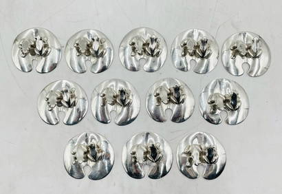 Set of 12 "Frog on Lily Pad" Place/Card Holders in Silver Plate by Emilia Castillo (1 of 9)