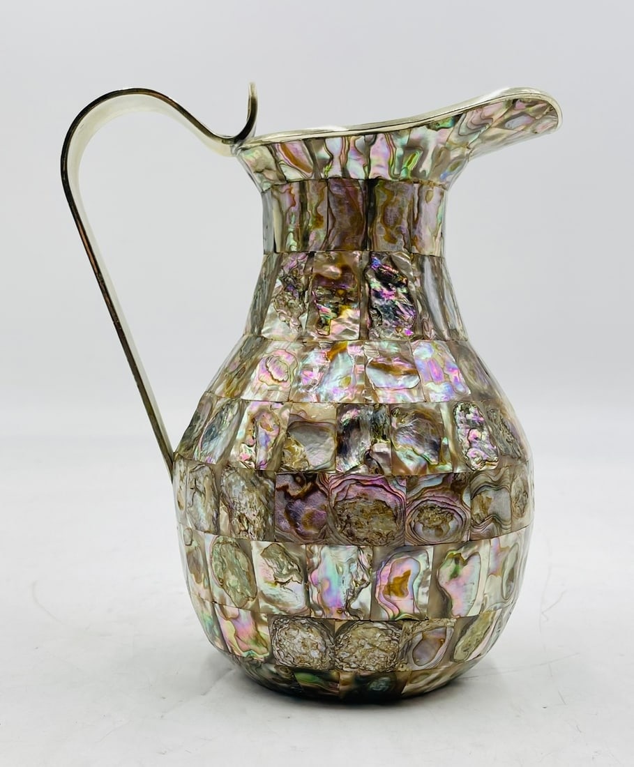 Alpaca Silver & Abalone Water Pitcher, Signed Alpaca Mexico L.H.G. (1 of 19)