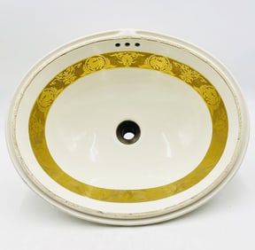 Sherle Wagner Gilt-Decorated Porcelain Sink