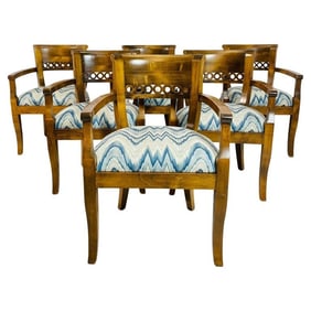 Set of Six Solid Wood Dining Room Armchairs, USA 1970s
