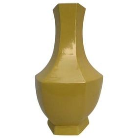 Large Hexagonal Shape Yellow Ceramic Vase