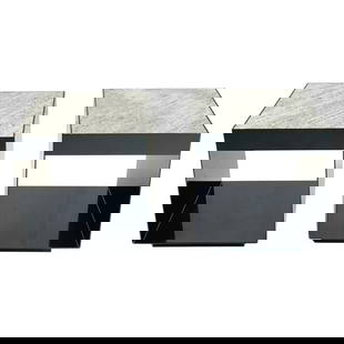 Pair of "Elliott" Side Tables in Gunmetal & Marble by Rodolfo Dordoni for Minotti: Pair of "Elliott" side tables designed by Rodolfo Dordoni and manufactured in Italy by Minotti. The cube, the simplest of shapes, is inherent to the nature of the Elliott "Outdoor" table, crafted to l
