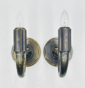 Pair of Deco Style Wall Sconces With a Bronze Finish
