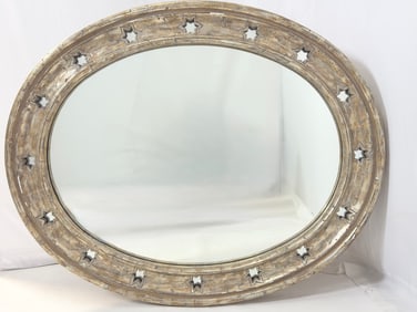 Large Oval Wall Mirror With Giltwood Frame & Carved Star Details
