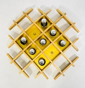 Wood & Brass Tone Ceiling Light by Angelo Brotto, Italy 1960's