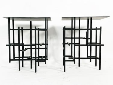 Pair of Steel & Glass End Tables or Console Table