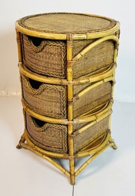 Vintage Three Drawer Rattan Dresser, USA 1970s