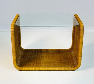 Wicker Side Table Made in the USA by Founders, Circa 1960s