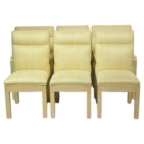 Set of 6 Vintage Dining Chairs in Cream Fabric and Blonde Wood