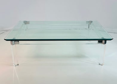 Lucite & Polished Nickel Coffee Table by Charles Hollis Jones, Metric Collection, Signed