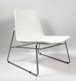 Modern Chair with Chromed Frame and Faux Wicker Seat