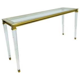 Lucite, Brass and Glass Console Table