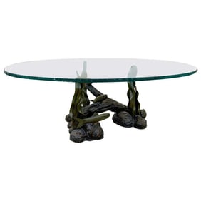 Sculptural Coffee Table, Bronze Sea Scene with a Glass Top