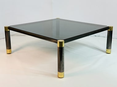 Gunmetal & Brass Round Leg Coffee Table Attb to Karl Springer, US 1980s