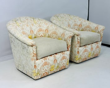 Pair of Swivel Lounge Chairs in Chinoisiere Fabric by J. Robert Scott
