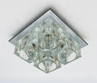 Flush Mount Chrome & Murano Glass Ceiling Light by Sciolari for Lightolier