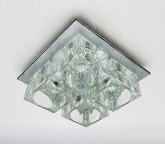 Flush Mount Chrome & Murano Glass Ceiling Light by Sciolari for Lightolier
