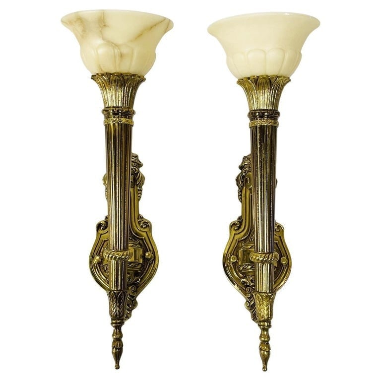 Pair of Bronze & Alabaster Wall Sconces, (1 of 16)