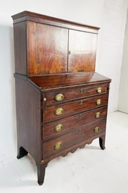 English Regency Two Piece Dresser Cabinet With Brass Hardware