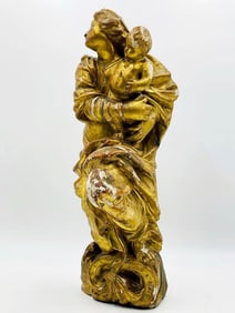 Antique Madonna & Child Sculpture/Religious Icon, Italy 19th Century
