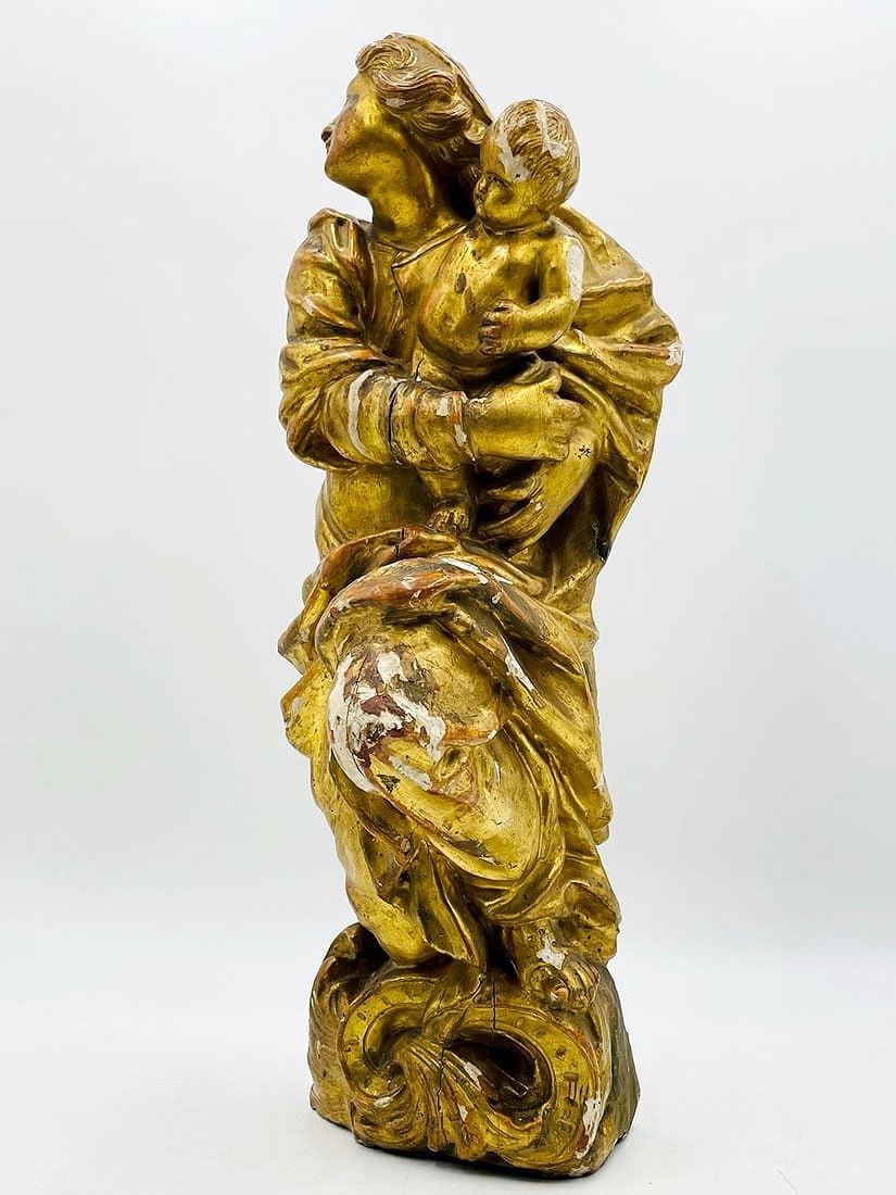 Antique Madonna & Child Sculpture/Religious Icon, Italy 19th Century
