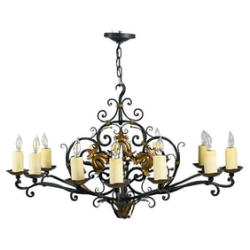 Wrought Iron & Gold Gilt Chandelier by Paul Ferrante, USA 2016