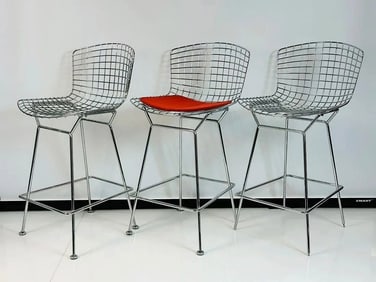 Set of Three Harry Bertoia Wire Counter Stools for Knoll, Signed