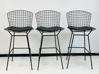 Set of Three Harry Bertoia Barstools for Knoll, Signed