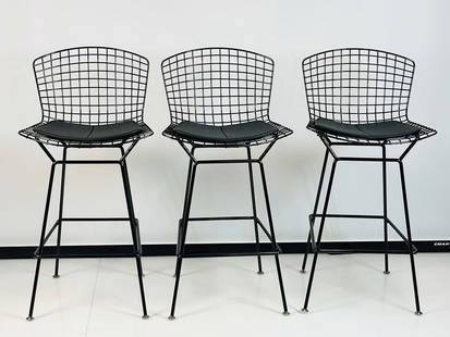 Set of Three Harry Bertoia Barstools for Knoll, Signed: Set of three Harry Bertoia wire barstools. The barstools were designed by Harry Bertoia for Knoll International. The pieces are new and come in the original Knoll boxes. All signed/labeled. Measuremen