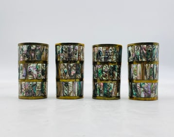 Set of 4 Bras & Abalone Shell Tumblers by Villa, Mexico 1950's,