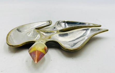 Los Castillo Silver & Brass Modernist Bird Dish, Mexico 1960's
