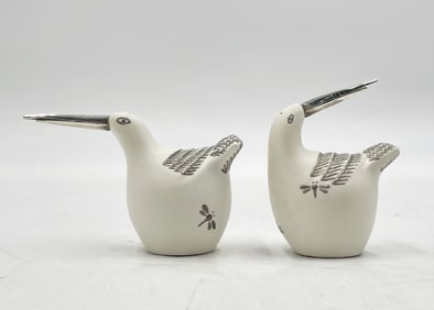 Emilia Castillo Pure Silver & Porcelain Bird Salt & Pepper Shakers, Mexico 1980's