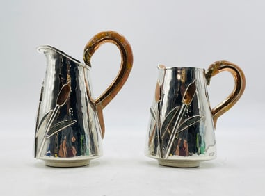 Wolmar Castillo (Los Castillo) Silver Plated Creamer & Sugar Set w/ Flamingo Handles & Ladle, Mexi