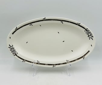 Oval Porcelain and Pure Silver Bamboo Serving Platter by Emilia Castillo, Taxco, 1980s