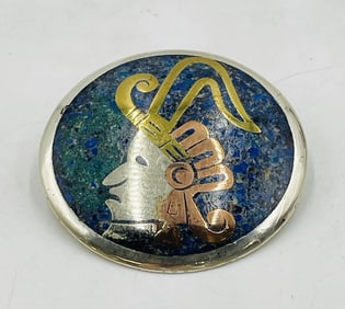 Sterling Silver Pendant by Beto, Taxco – Lapis, Malachite, Brass & Copper