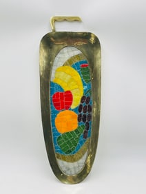 Mid-Century Brass & Mosaic Fruit Tray, attrib. Salvador Terán, 21"