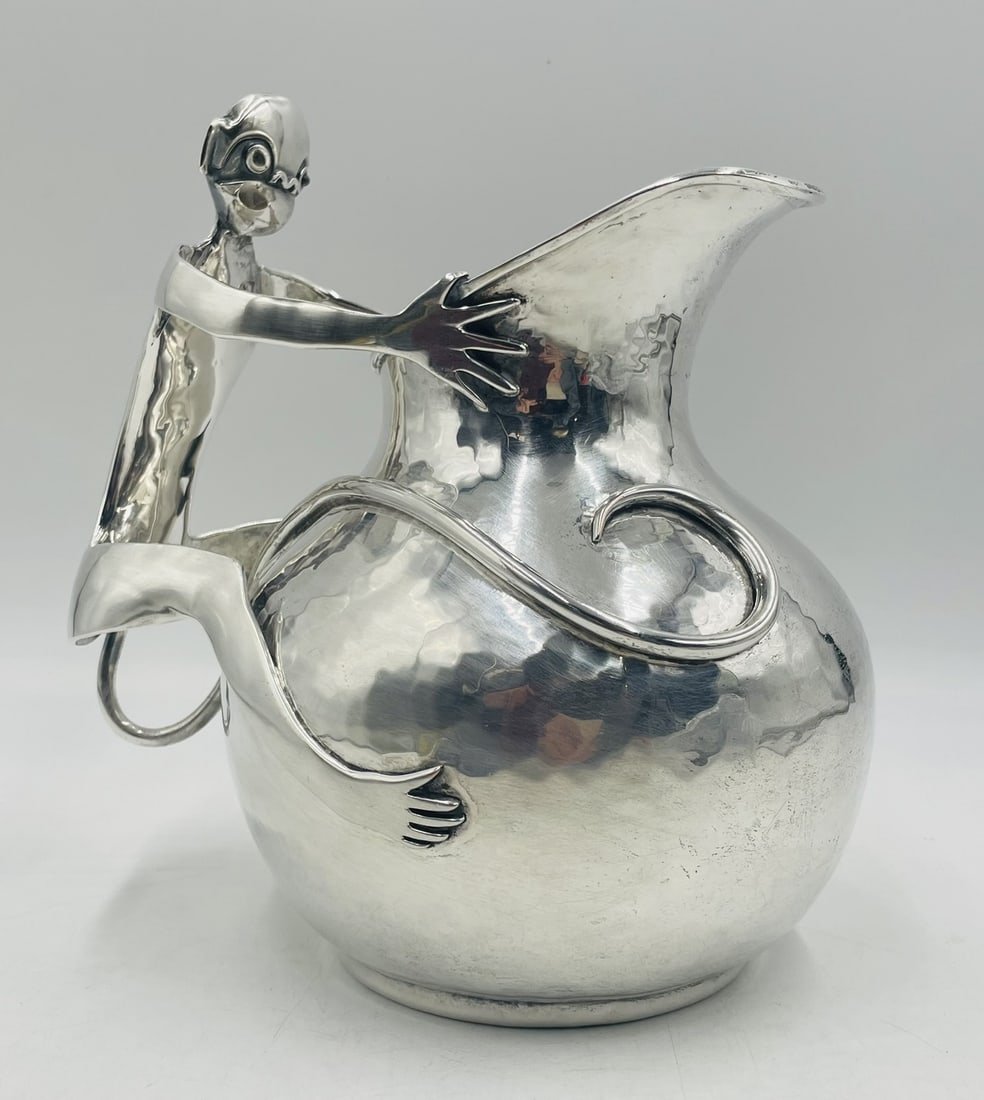Rare Emilia Castillo Silver-Plated Monkey Pitcher, Signed Mexico (1 of 18)