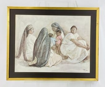 Francisco Zúñiga Signed Lithograph of Indigenous Women and Children, 1967, Framed