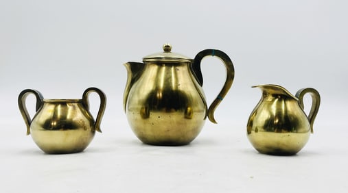 Los Castillo Brass & Malachite Tea Set by Coco Castillo – Pitcher, Creamer & Sugar