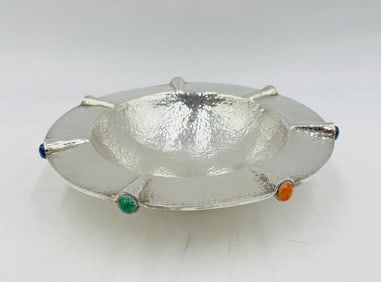 Emilia Castillo Sterling Silver Bowl with Semiprecious Stones, Signed Mexico