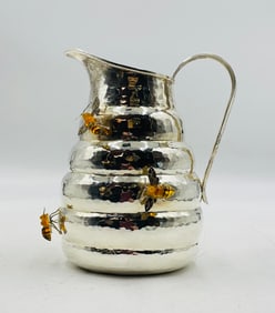 Silver-Plated Beehive Pitcher with Amber Resin Bees, After Emilia Castillo