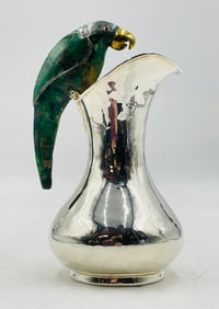 Los Castillo Silver Parrot Pitcher with Malachite Inlay