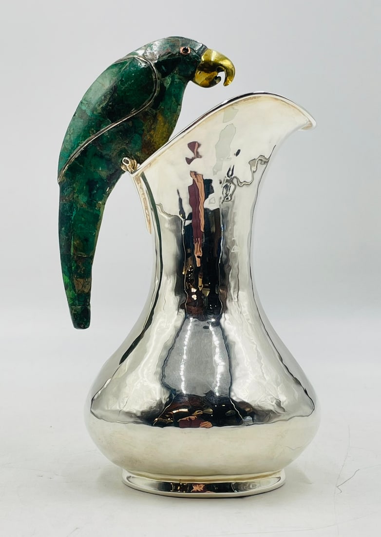 Los Castillo Silver Parrot Pitcher with Malachite Inlay (1 of 14)