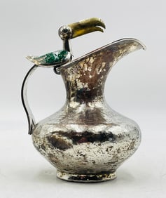 Alfredo Villasana Silver-Plated Pitcher with Toucan Handle and Emerald Inlay