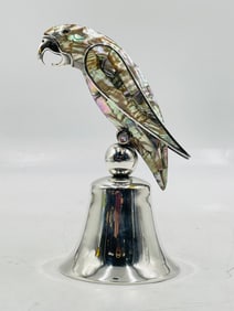 Mexican Silver Plate Bell w/ Abalone Parrot, Emilia Castillo Style for Los Castillo