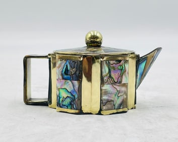 Stunning Mid-Century Abalone Sugar Caddie by Villa, Taxco Mexico