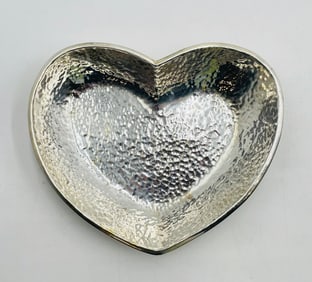 Heart-Shaped Hammered Silver Bowl by Emilia Castillo, Mexico 1980's