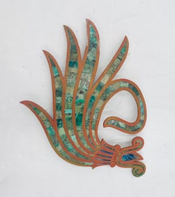 Los Castillo Pre-Hispanic Style Door Handle with Azurite Inlay, Taxco Mexico