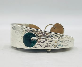Whimsical Frog Bottle Coaster by Emilia Castillo, Silver Plate & Azurite Inlay