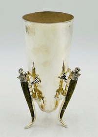 Early Los Castillo Silver Plate Bullet Vase with Lizard Handles, Taxco Mexico